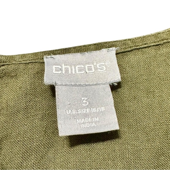 Chico’s 100% Linen Short Cuffed Sleeve Boxy Boho Lagenlook Keyhole Back Blouse - Picture 12 of 13